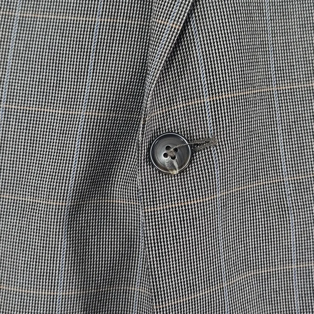 Stafford Essentials Mens Sport Coat Blazer Two Button Brown Plaid Poly Blend 44R